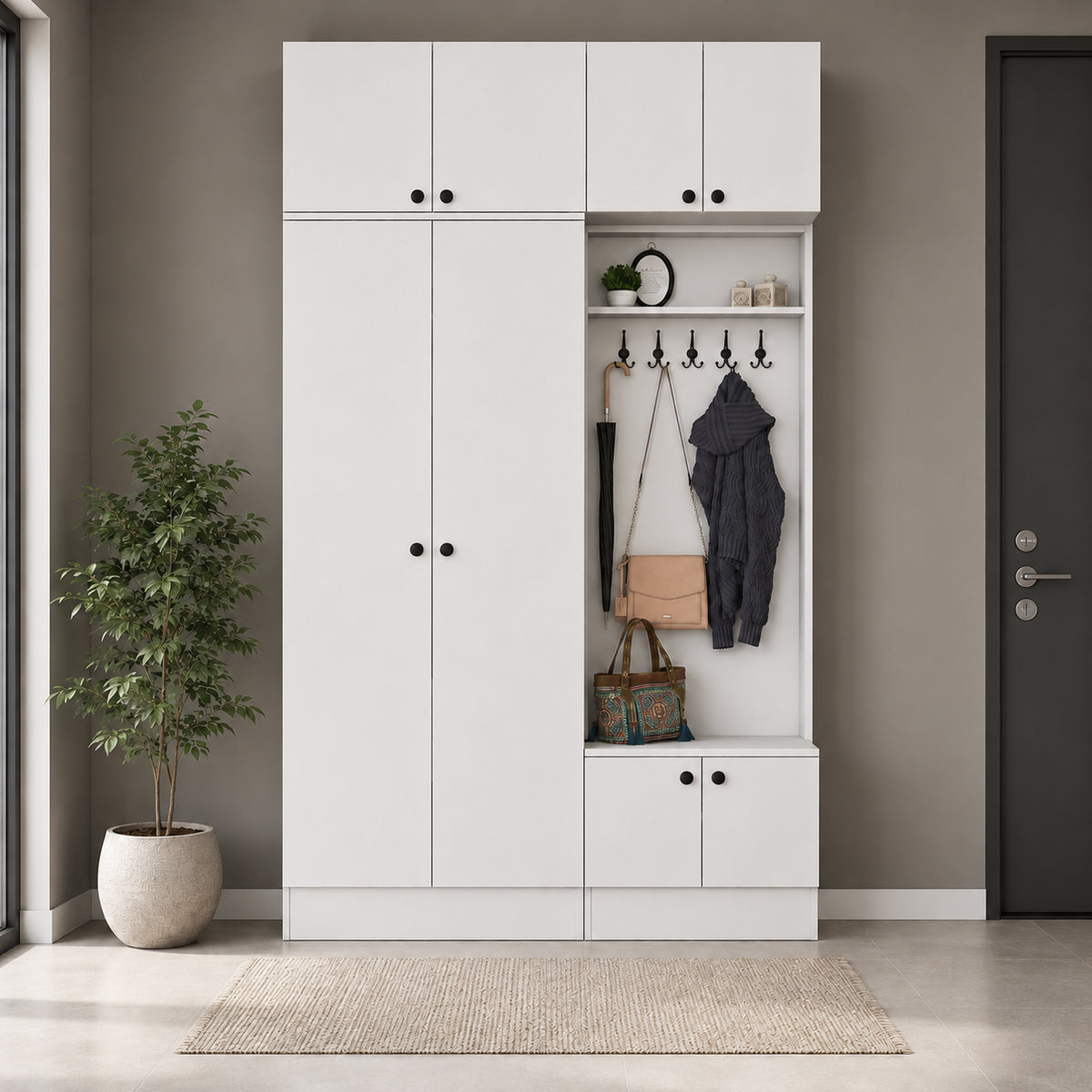 Rani EA170 Modern Portmanto 8 Kapaklı Raflı Askılı Ayakkabılık Vestiyer Beyaz