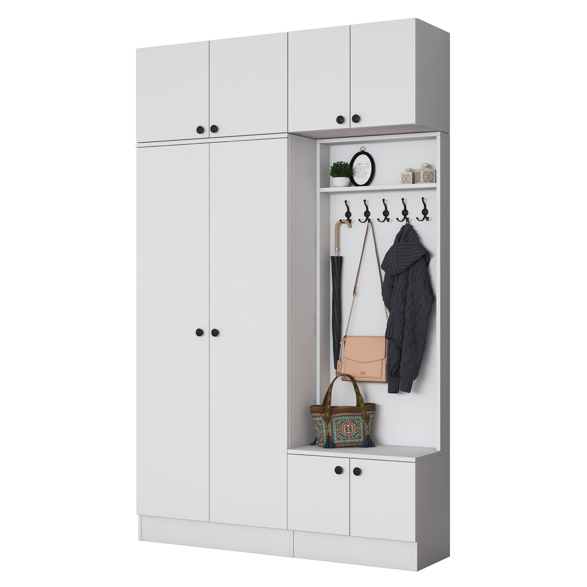 Rani EA170 Modern Portmanto 8 Kapaklı Raflı Askılı Ayakkabılık Vestiyer Beyaz