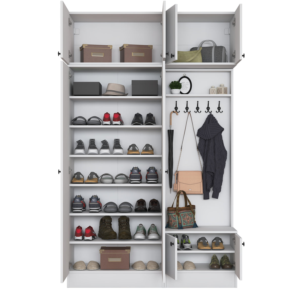 Rani EA170 Modern Portmanto 8 Kapaklı Raflı Askılı Ayakkabılık Vestiyer Beyaz