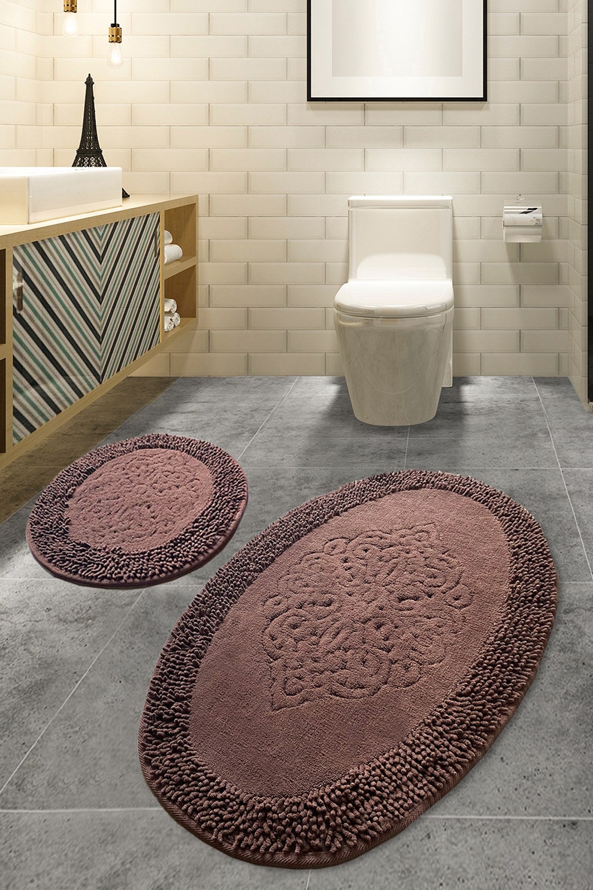 Rani Home Banyo Paspası Seti Kahverengi BA-6287