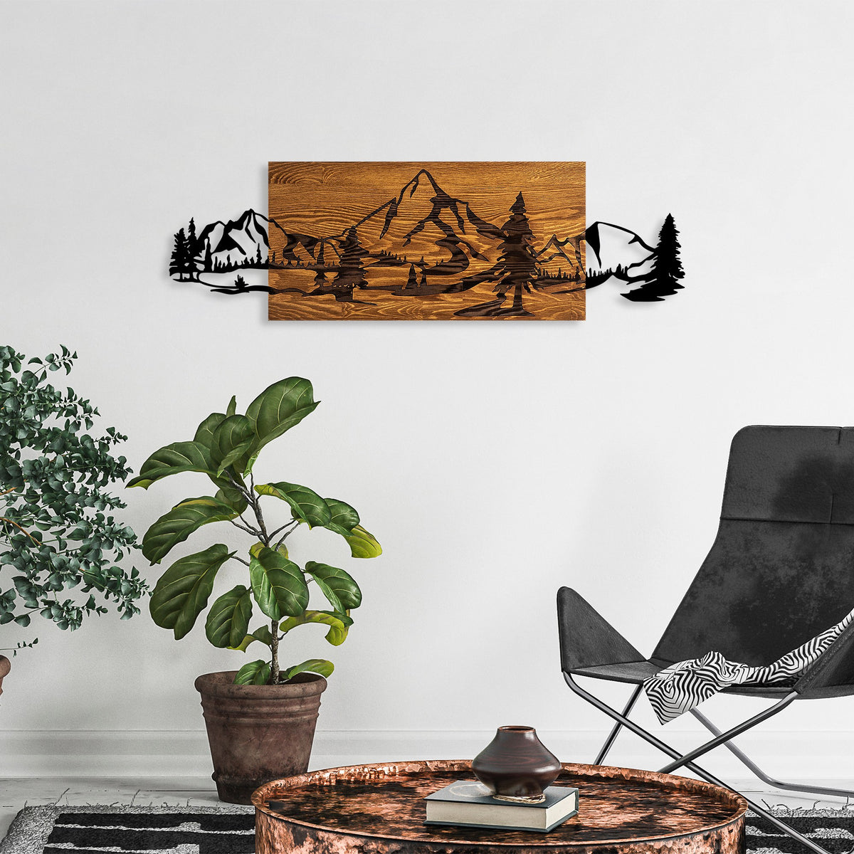 Rani Home Dekoratif Ahşap Duvar Aksesuarı Ceviz - Siyah AA-5867