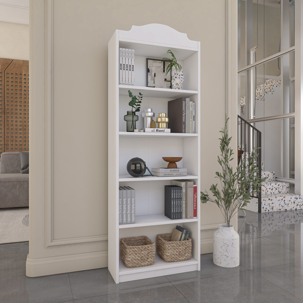 Rani HC130 Kitaplık 4 Raflı Çalışma Odası Kütüphane Modern Duvar Rafı Beyaz