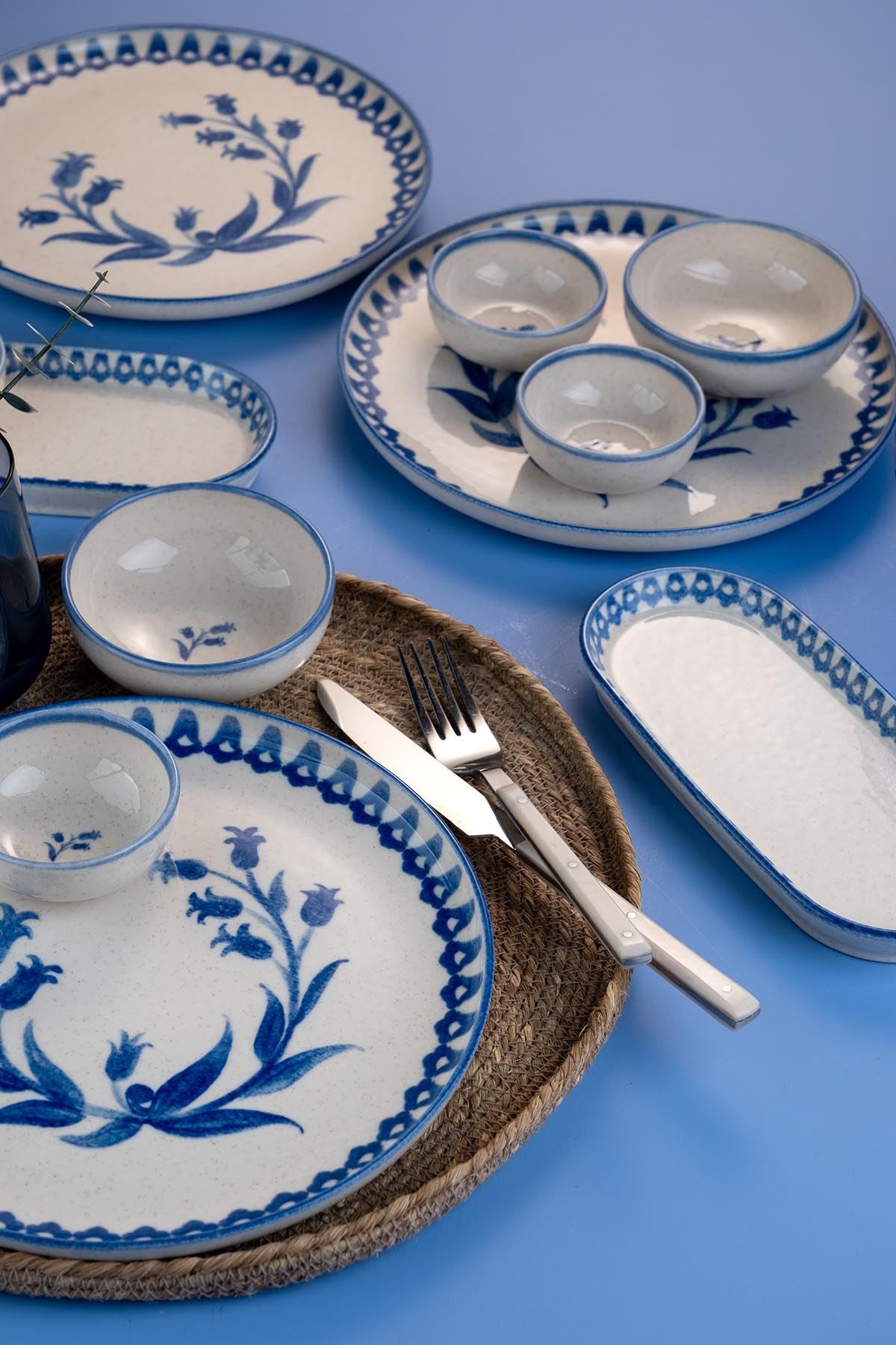 Rani Mobilya Rani Home Kahvaltı Takımı (14 Parça) Kütahya Porselen Beyaz - Mavi JA-6928