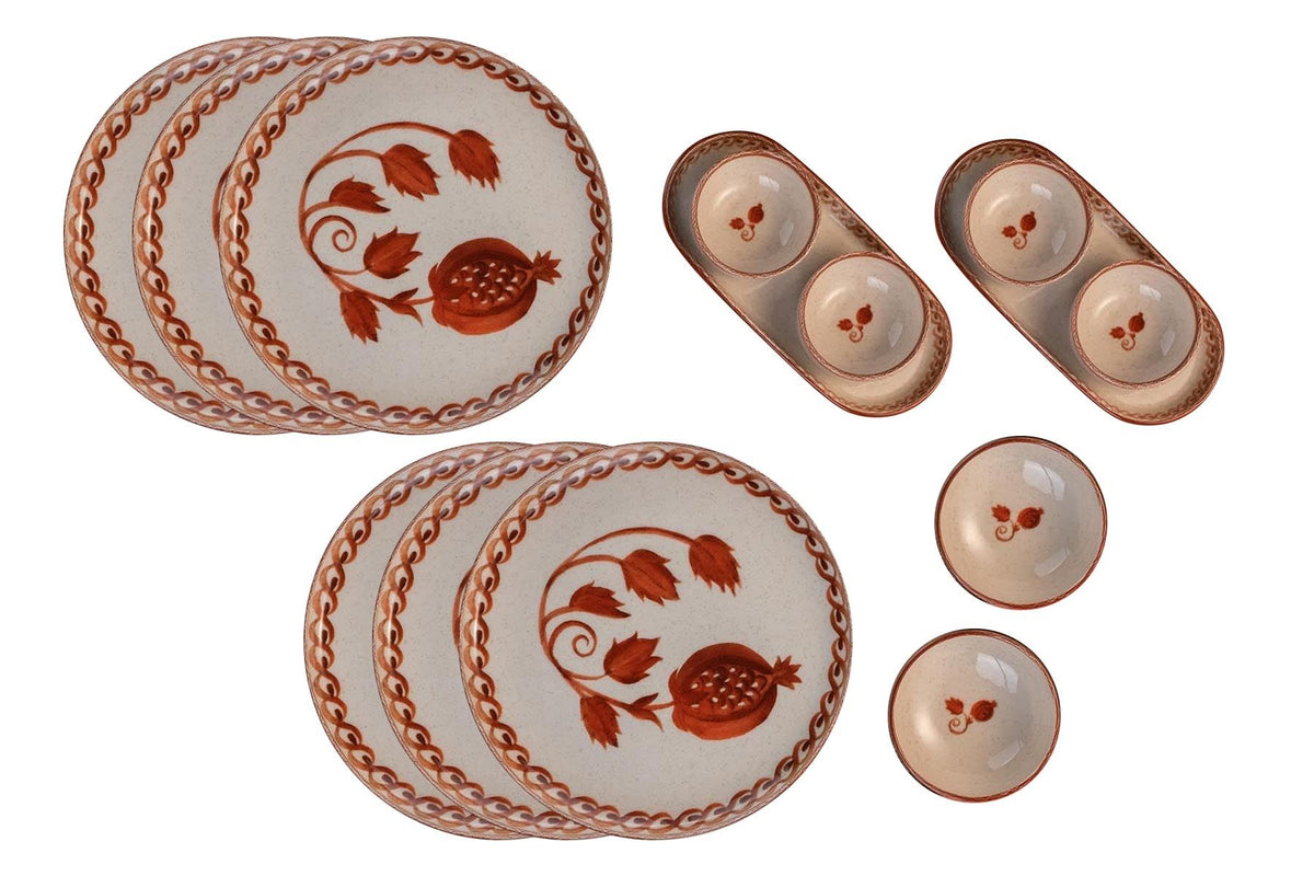 Rani Home Kahvaltı Takımı (14 Parça) Kütahya Porselen  Krem - Kırmızı JA-6873