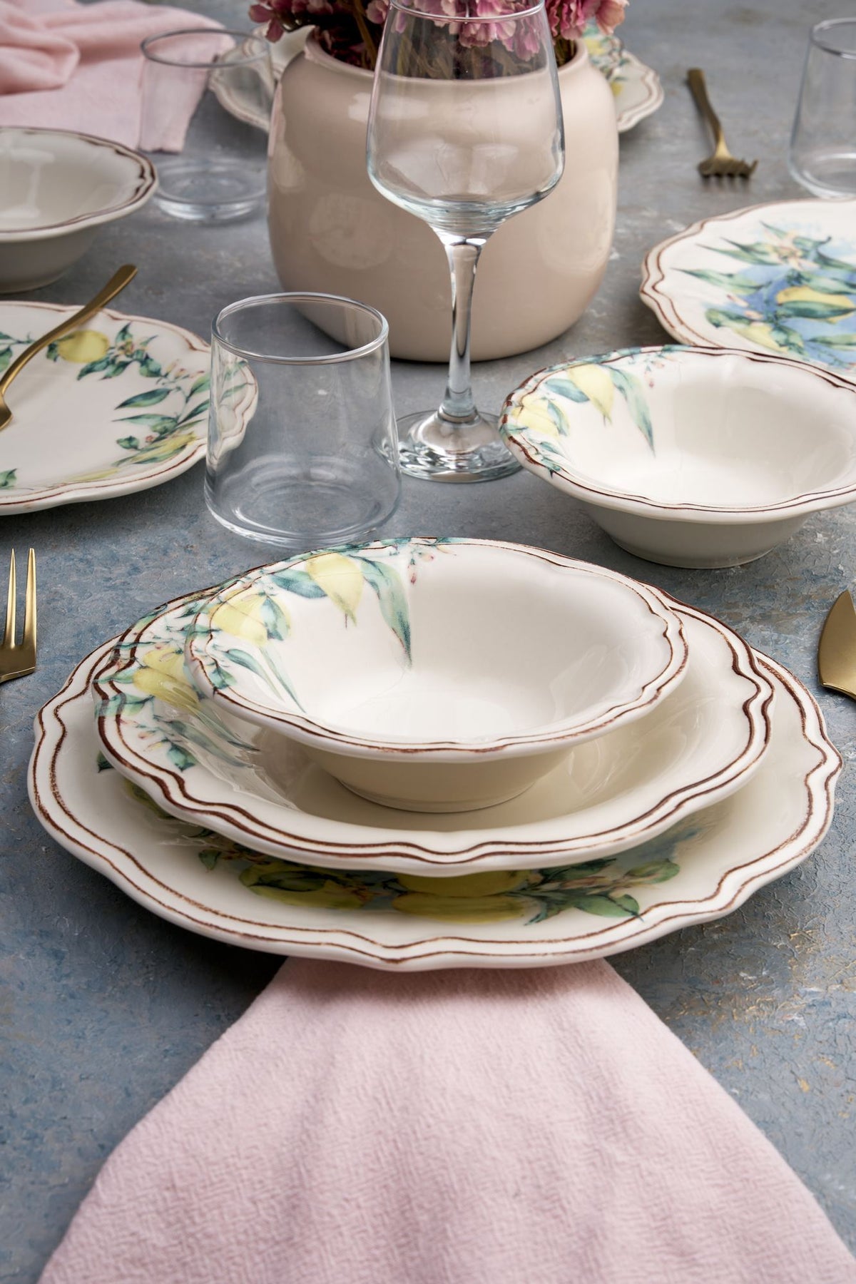 Rani Home Yemek Takımı (24 Parça) Hermia Yeşil - Sarı - Kahverengi HE-6803