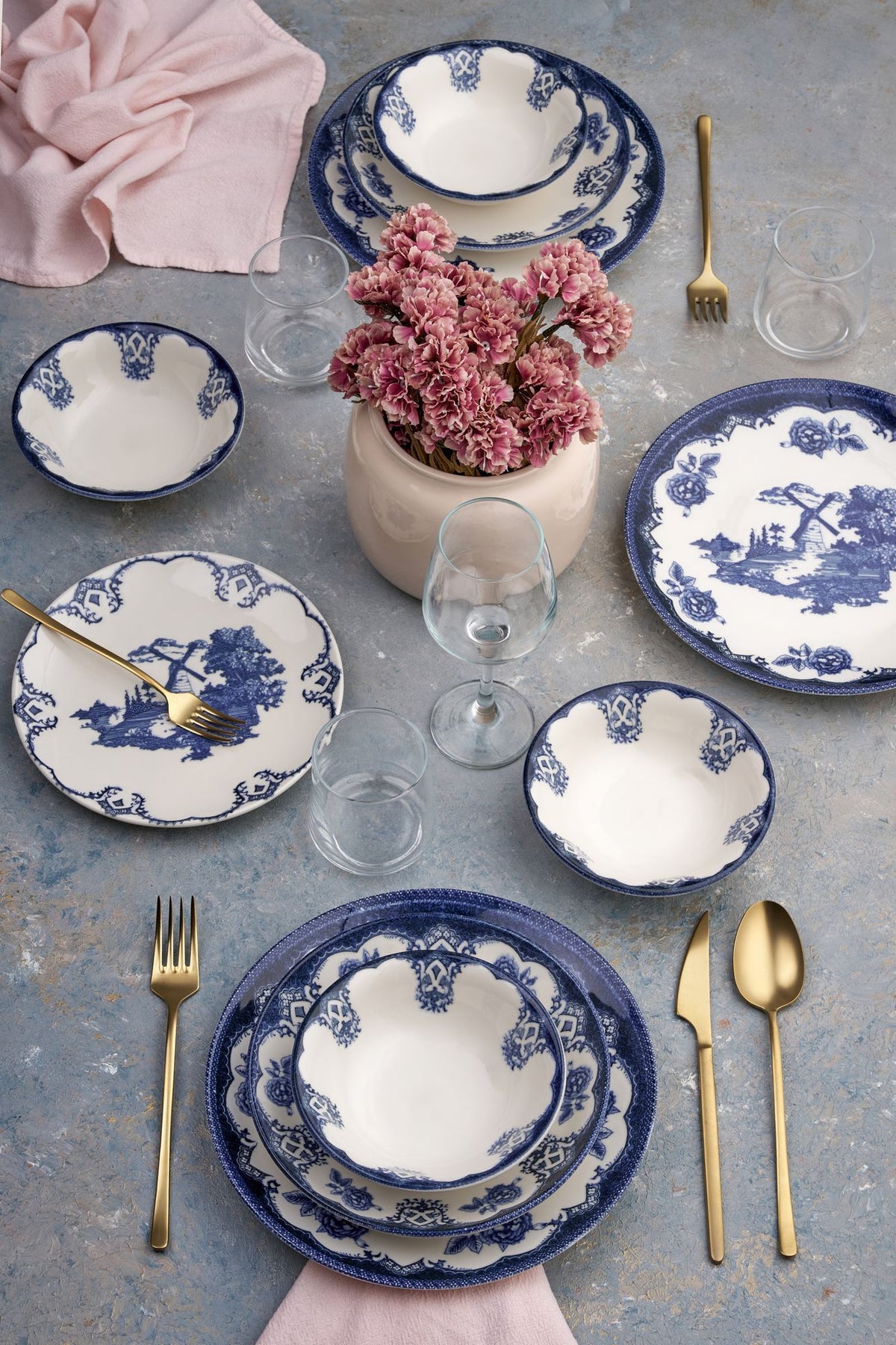 Rani Home Yemek Takımı (24 Parça) Hermia Beyaz - Mavi HE-6804