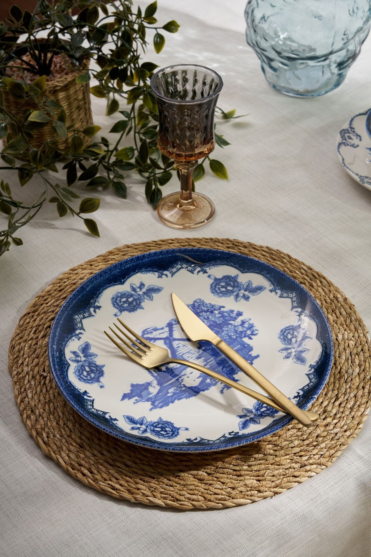 Rani Home Yemek Takımı (24 Parça) Hermia Beyaz - Mavi HE-6804