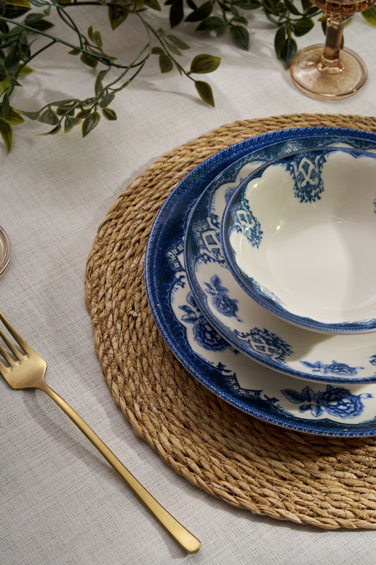 Rani Home Yemek Takımı (24 Parça) Hermia Beyaz - Mavi HE-6804