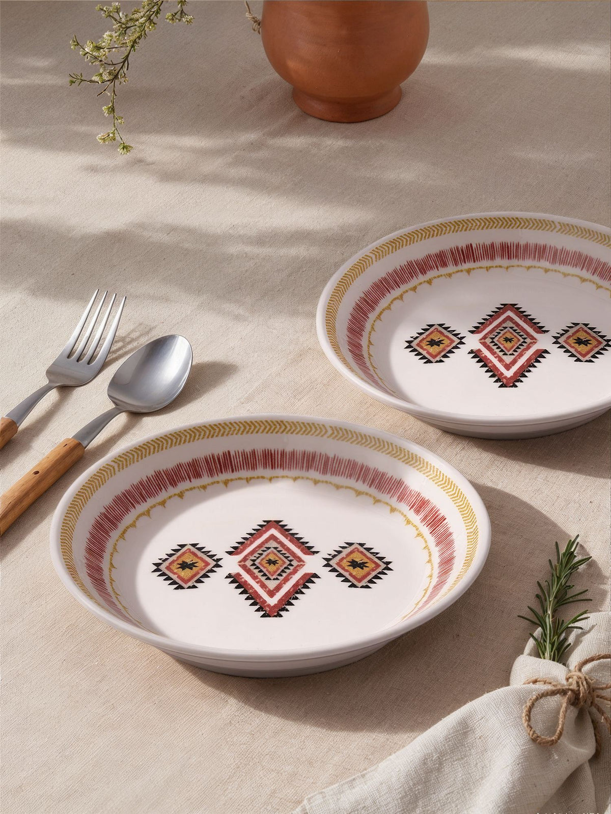 Rani Home Tabak Seti Hermia Beyaz - Kiremit - Sarı FD-6791
