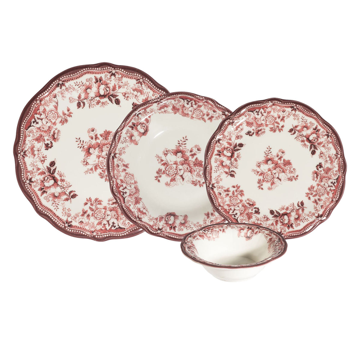 Rani Home Yemek Takımı (24 Parça) Hermia Beyaz - Bordo HE-6815