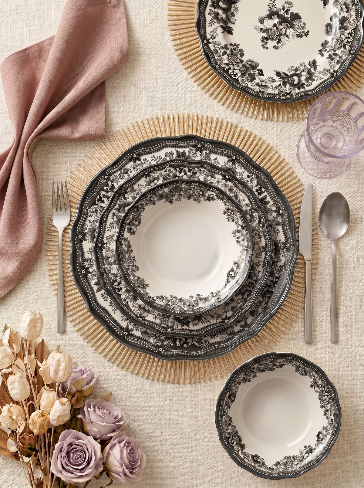 Rani Home Yemek Takımı (24 Parça) Hermia Beyaz - Antrasit HE-6817