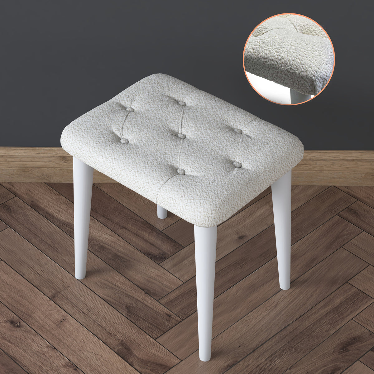 Rani BM101 Puf Ahşap Ayaklı Tabure Beyaz