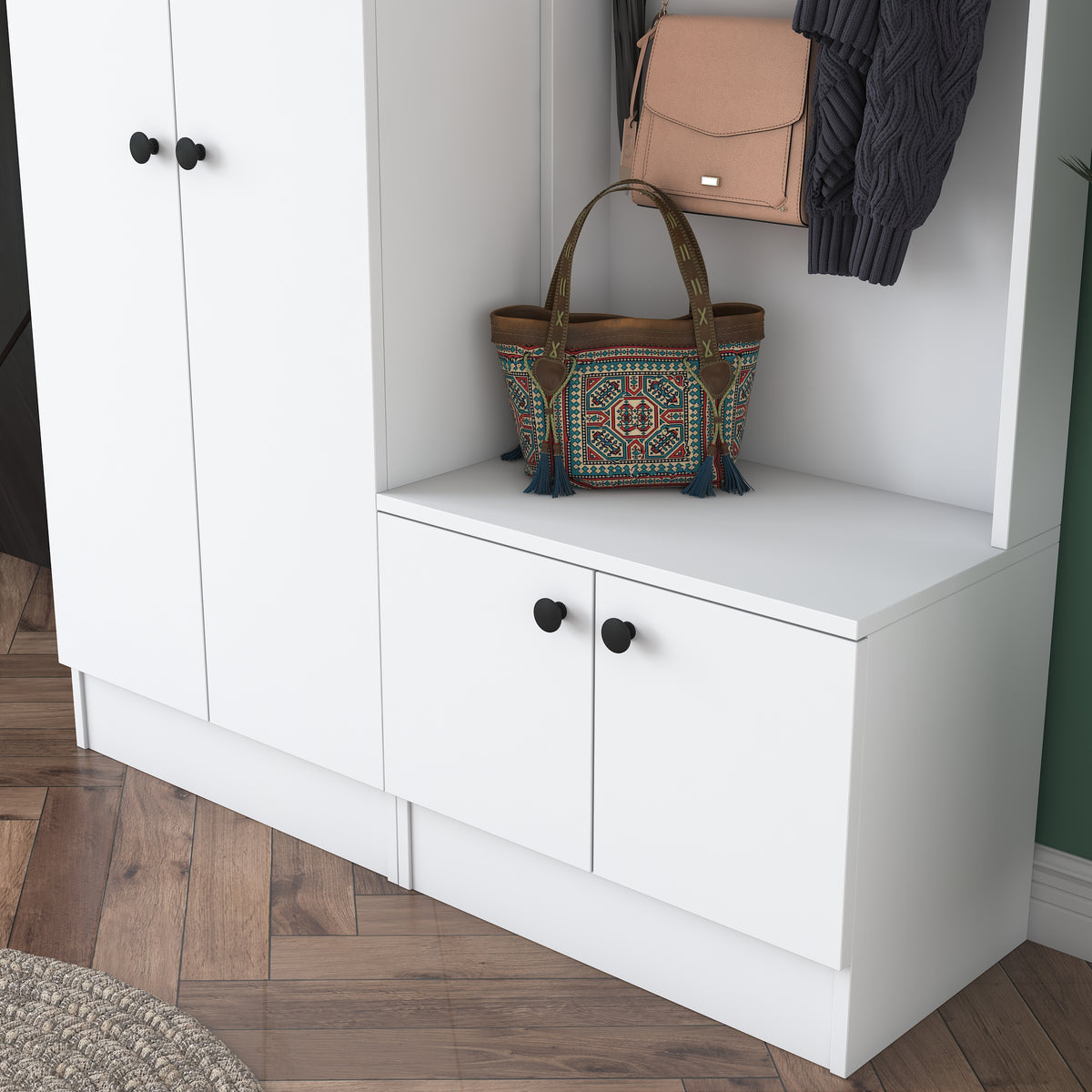 Rani P6 Modern Portmanto Ayakkabılık Vestiyer Beyaz M11