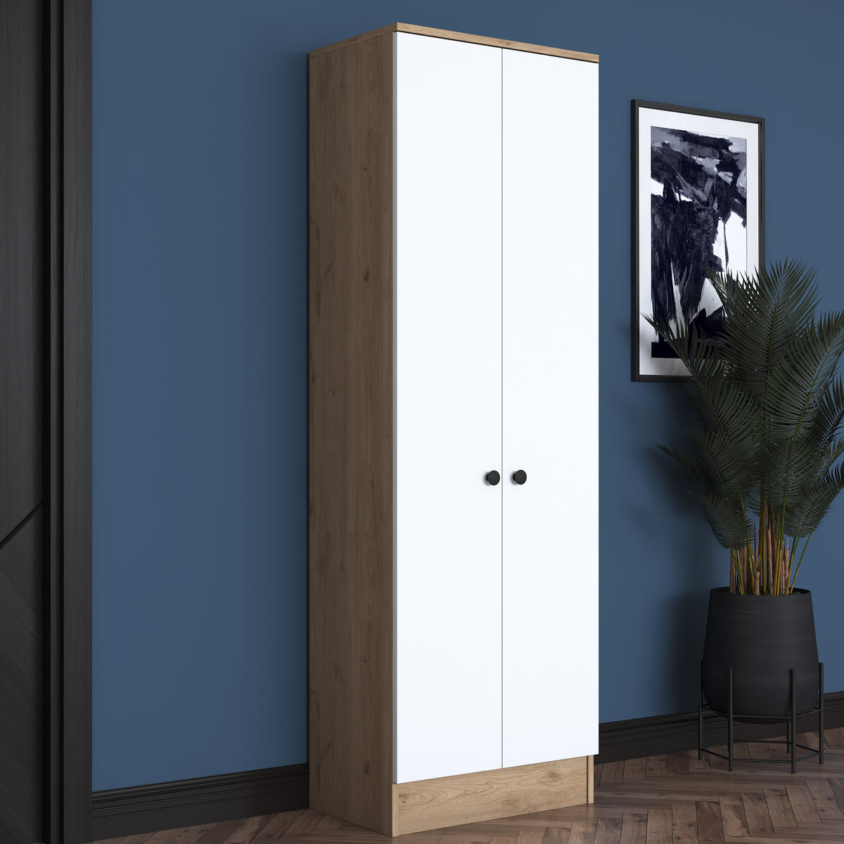 Rani P6 Modern Kapaklı Portmanto Askılık Vestiyer Sepet Ceviz - Beyaz M14
