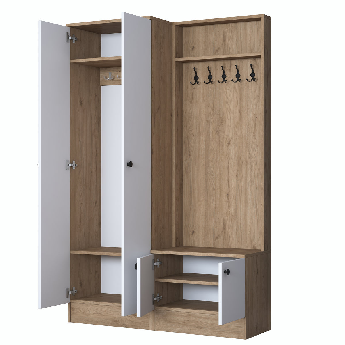 Rani P6 Modern Portmanto Ayakkabılık Vestiyer Sepet Ceviz - Beyaz M5