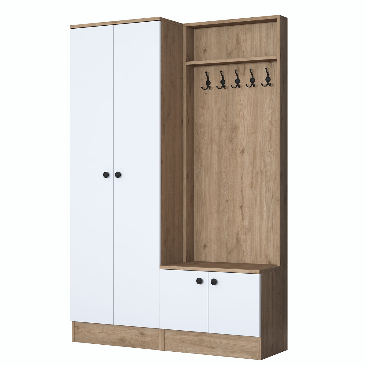 Rani P6 Modern Portmanto Ayakkabılık Vestiyer Sepet Ceviz - Beyaz M5