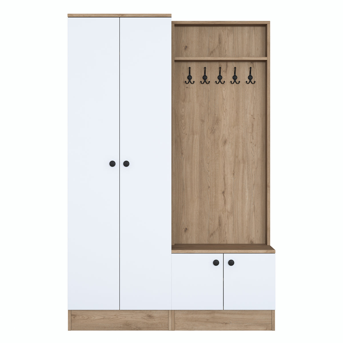Rani P6 Modern Portmanto Ayakkabılık Vestiyer Sepet Ceviz - Beyaz M5