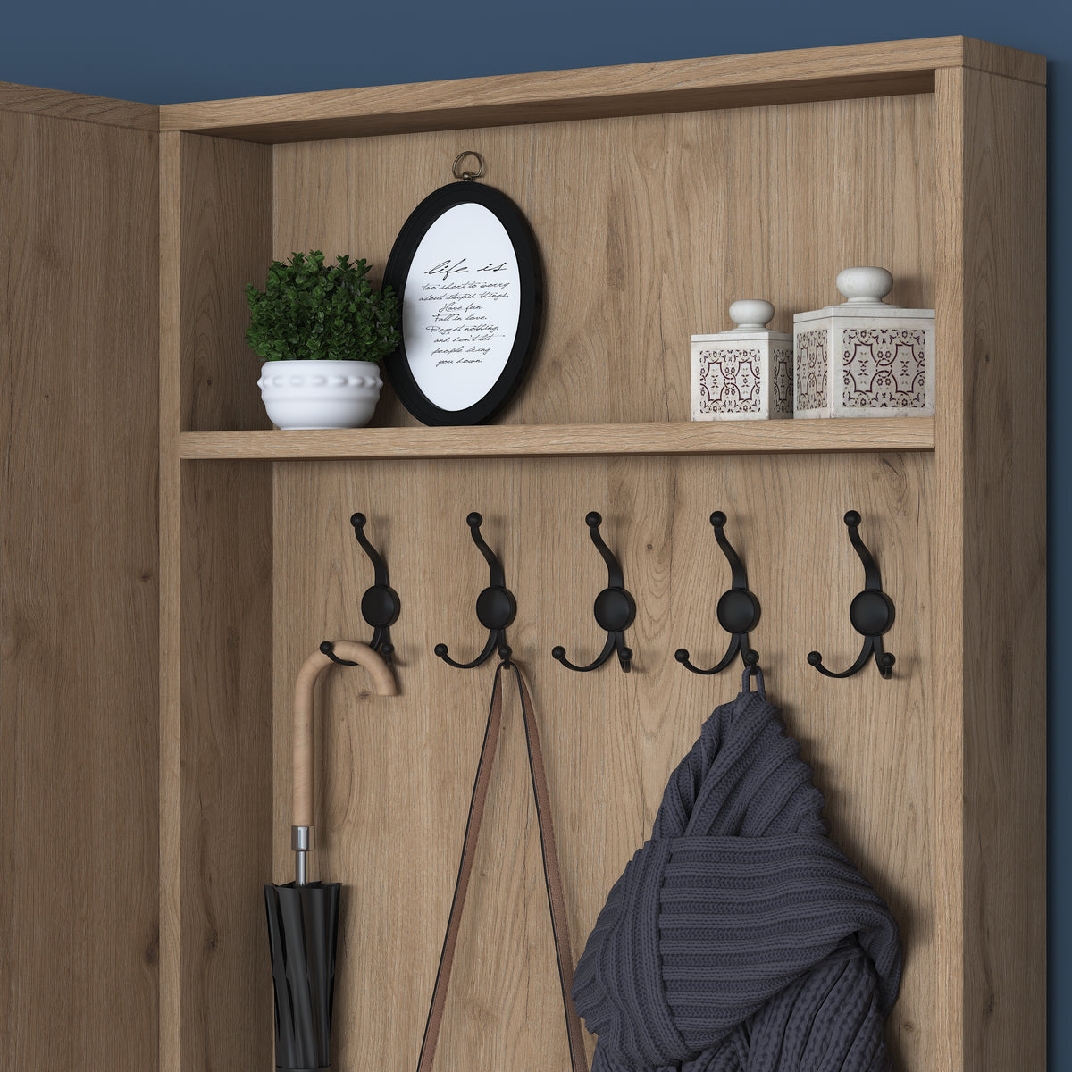Rani P6 Modern Portmanto Ayakkabılık Vestiyer Sepet Ceviz - Beyaz M5