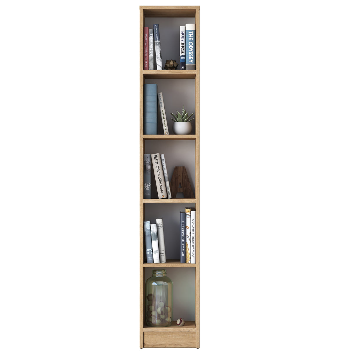 Rani HC114 Kitaplık 5 Raflı Çalışma Odası Kütüphane Modern Duvar Rafı Sepet Ceviz